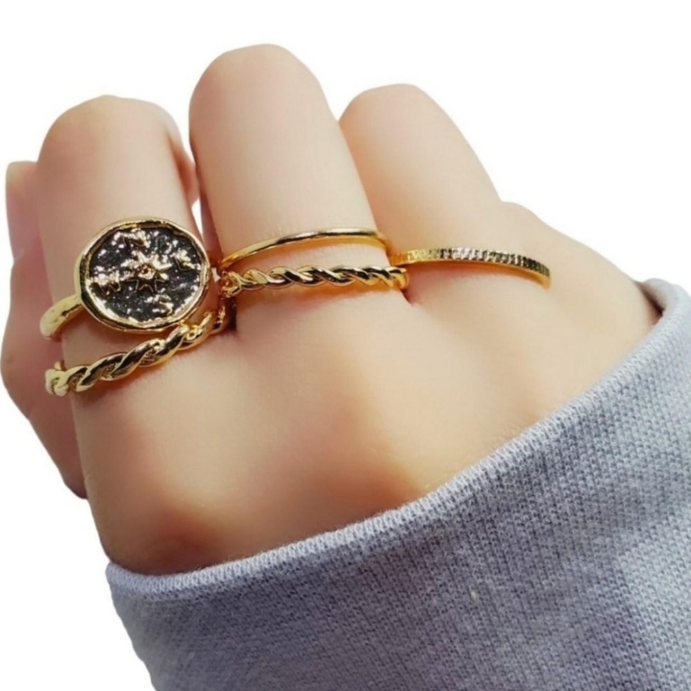 #U14 New Women's Statement Rings Set Gold Tone